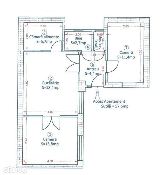 Apartament cu 3 camere decomandat în Tipografilor