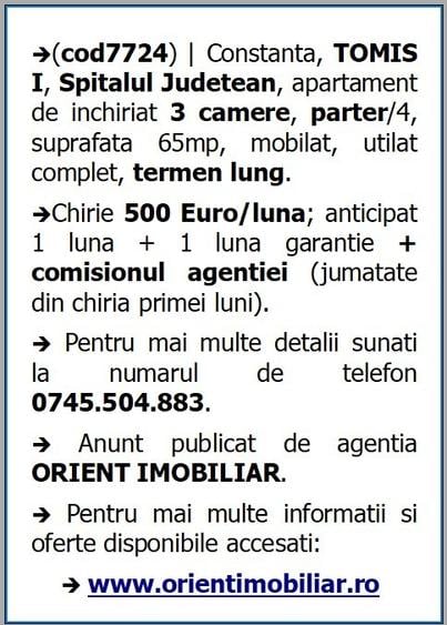 Tomis 1, Spital, de inchiriat apartament 3 camere, parter, mobilat - 9