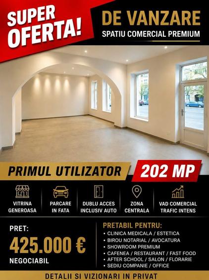 Spațiu comercial, de 202 mp, în Central