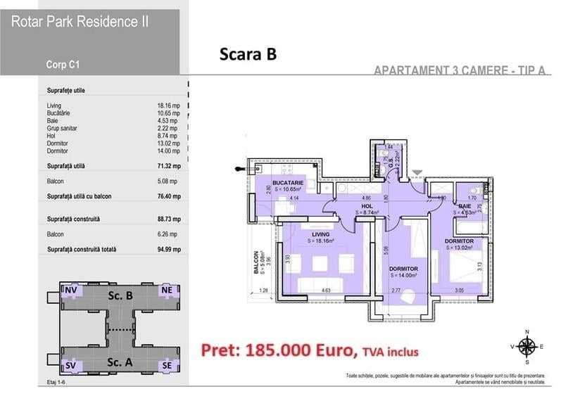 Apartament cu 3 camere decomandat în Militari