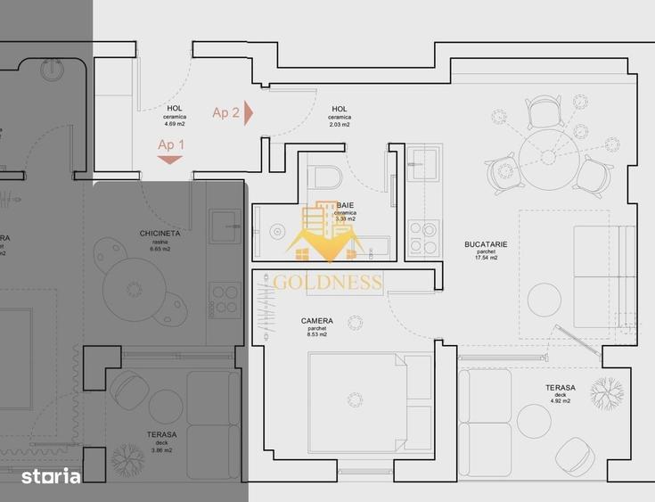 Apartament cu 2 camere în Horea