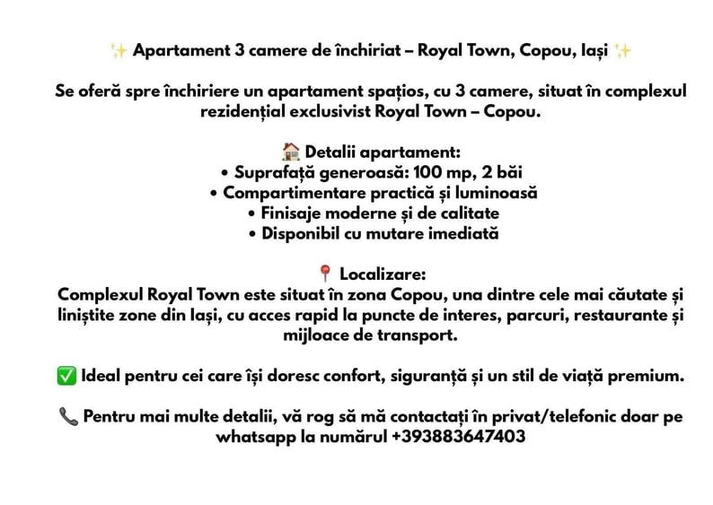 Apartament cu 3 camere în Central