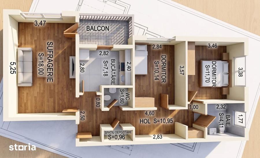 Apartament cu 3 camere decomandat în Gara