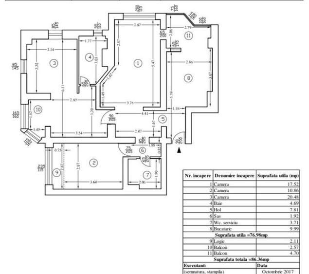 Apartament cu 3 camere semidecomandat în Văcăresti