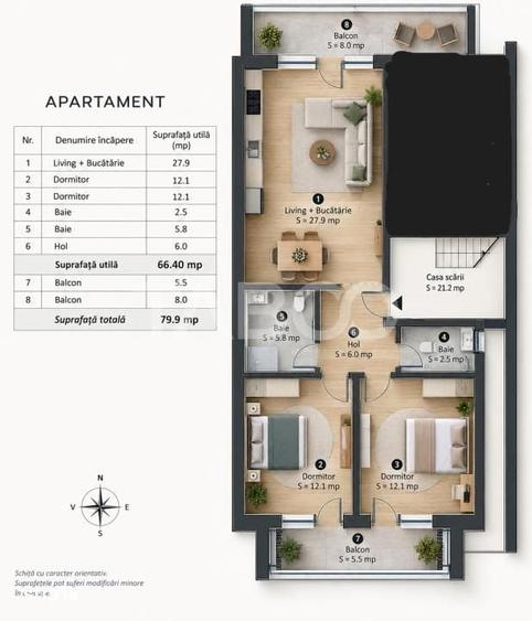 Apartament cu 3 camere decomandat în Est
