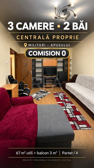 Apartament cu 3 camere decomandat, mobilat în Apusului