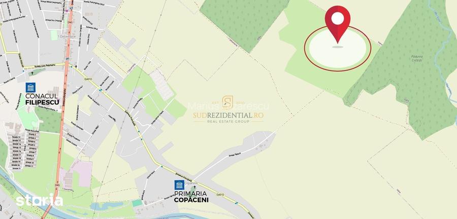 Teren intravilan 38.876 mp, Deschidere 72 ml, Copaceni, Vidra