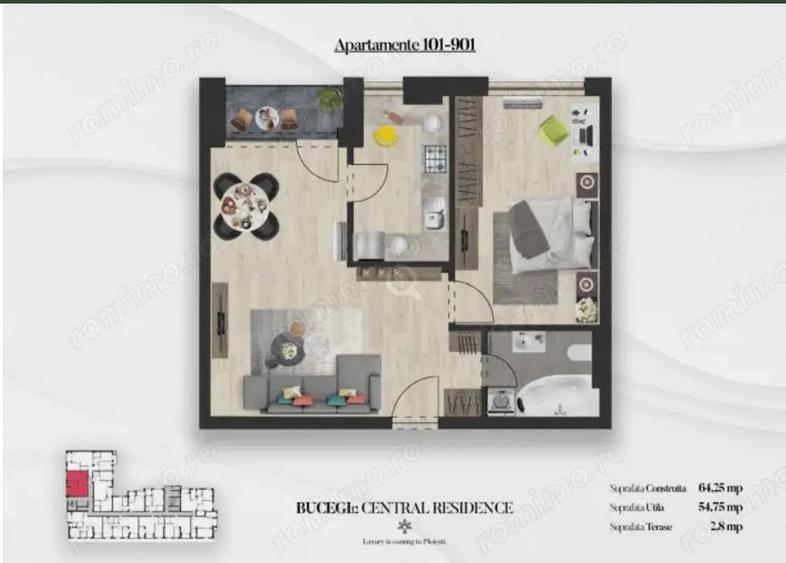 Vanzare apartament 2 camere | Bucegi 12 Central Residence bloc nou, - 1
