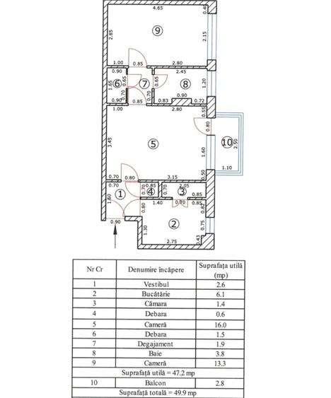 Apartament 2 camere in Bulevardul Garii, etaj 1, suprafata utila 47,2 mp, balcon - 10