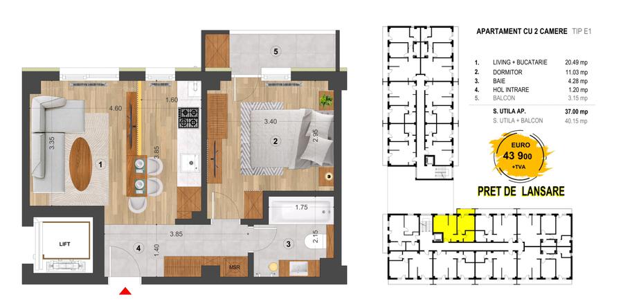 Ap 2 camere 40.2 mp | Finalizat | Comision zero | Eroilor Residence Focșani - 2