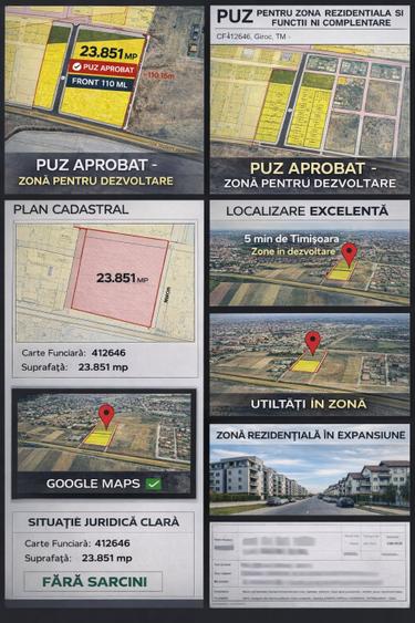 Oportunitate dezvoltare -Teren 23.851 mp cu PUZ Giroc front 110 ml - 2