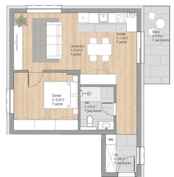 Apartament cu 2 camere în Florești