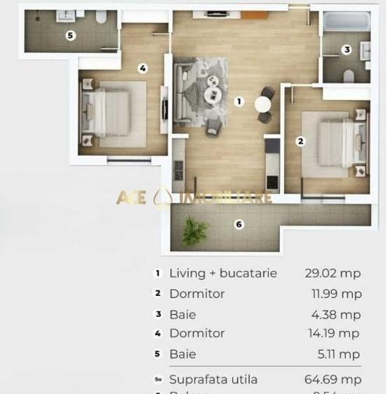 Apartament cu 3 camere decomandat, mobilat în Popești-Leordeni