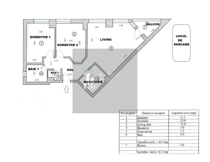 Apartament cu 3 camere în Central