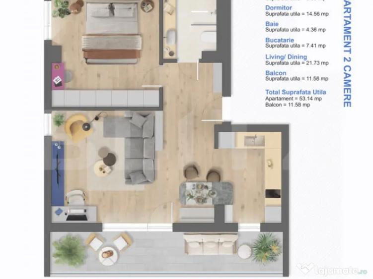 Apartament 2 camere, 54 mp, zona Aradului - 6