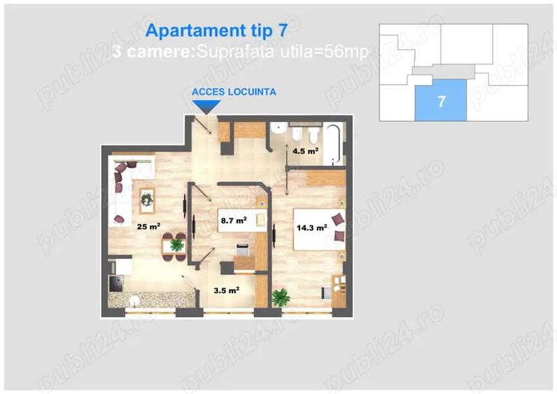 Apartament 3 camere decomandat - 1