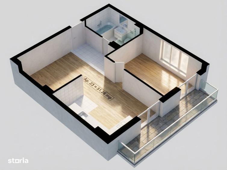 BLOC NOU! 1850E/MP FINISAT TVA INCLUS! 2 Camere 51mp, terasa 10mp, zon - 1