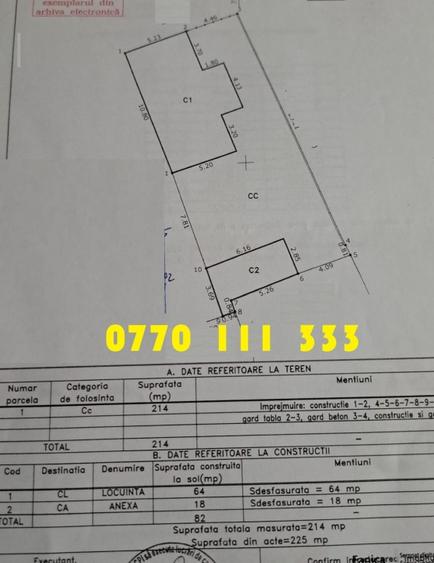 Teren Construcții intravilan de 225 mp, în Central