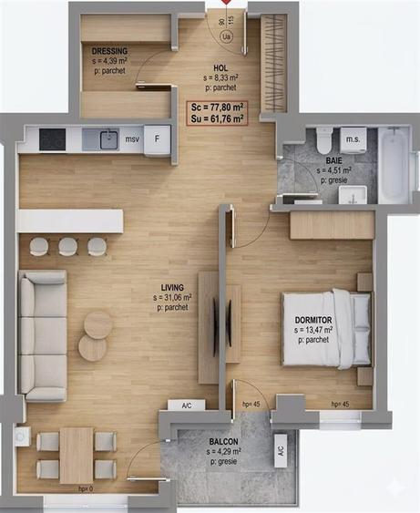 Comision 0! Apartament 2 camere | 62 mp | Etaj 2 | incalzire pardoseala | 2c-774 - 1