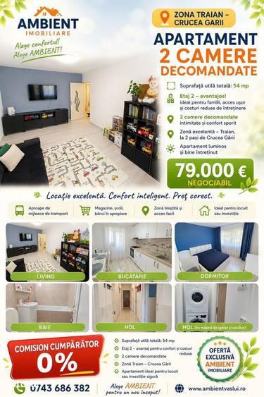 Apartament cu 2 camere, ETAJ 2, mobilat ?i utilat, VASLUI - zona CRUCE - 11