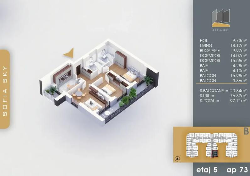 3 Camere 2 bai  Tip Studio Metrou 7 Minute Proiect Nou Pallady N.Teclu - 2