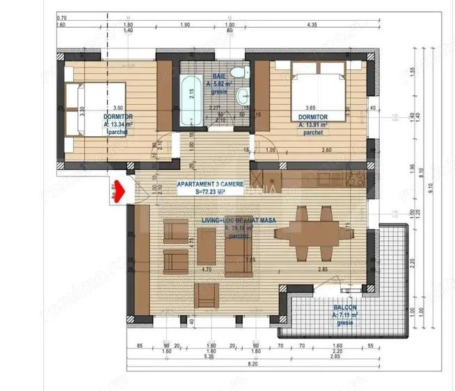 Apartament 3 camere, 72 mp utili, etaj 1, bloc nou Apartament 3 camere, 72 mp utili, etaj 1, bloc nou