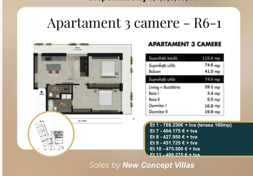 Penthouse cu 3 camere decomandat în P-ța Unirii