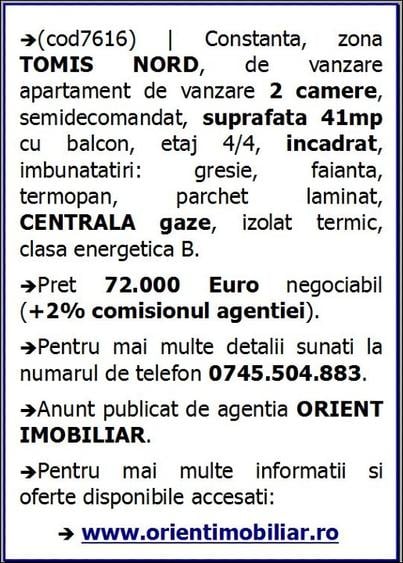Tomis Nord, de vanzare 2 camere, gaze, Constanta - 9