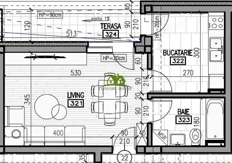 Garsoniera nr.22 decomandata Confort 1- Et.3 in BL.Nou str.Ostroveni - 11