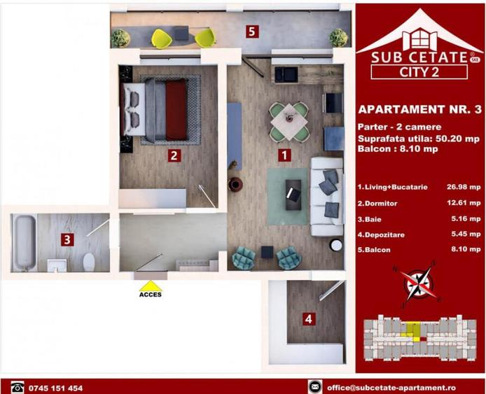 Studio 50 mp + balcon - 1