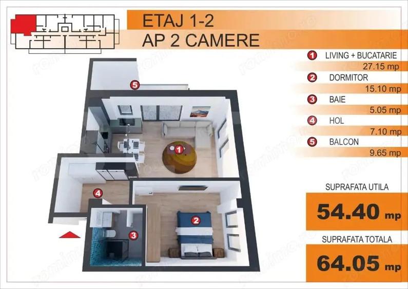 Comision 0%! Apartament 2 camere, EXCLUSIV in Blitz, zona Imparatul Traian - 1