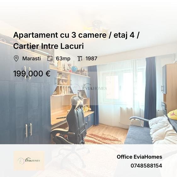 Apartament cu 3 camere / etaj 4 / Cartier Intre Lacuri - 1