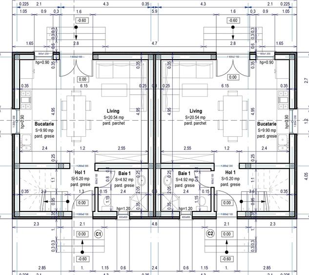 Duplex cu 4 camere cu Teren 241 Mp în Tărlungeni