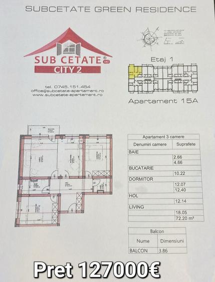 Vand apartament 3 camere Subcetate - 2