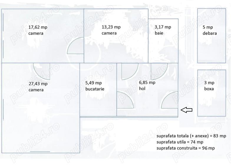 apartament 74 mp, 3 camere, central, etaj 1 - 10