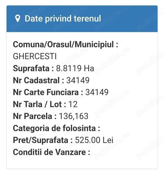 Teren de 90000 mp, în Ghercești