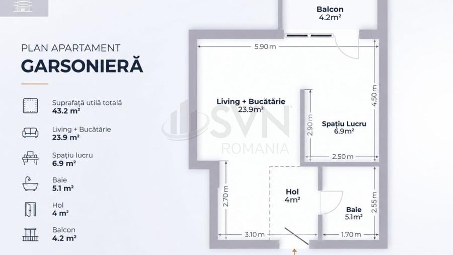 Apartament cu 2 camere decomandat în Pipera