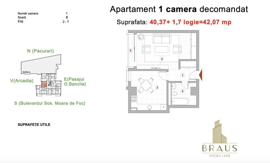 Garsonieră decomandată în Moara de foc