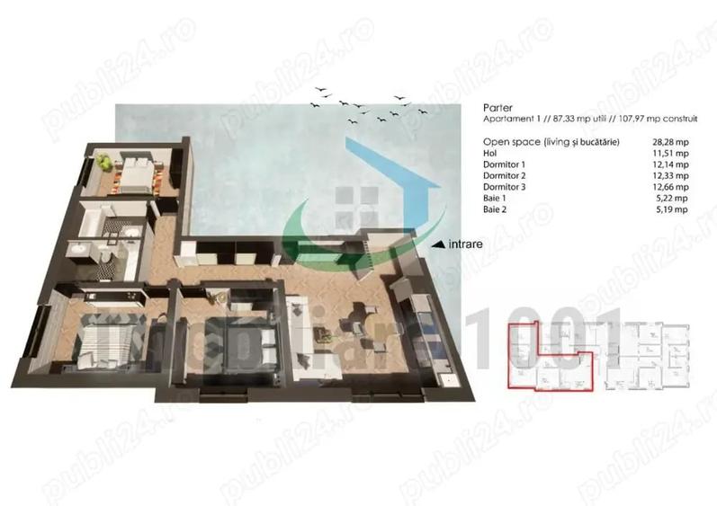 Apartament cu 3 camere decomandat în Tăuții-Măgherăuș