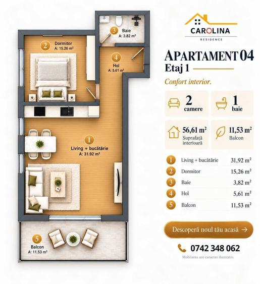 Apartament cu 3 camere decomandat în Central