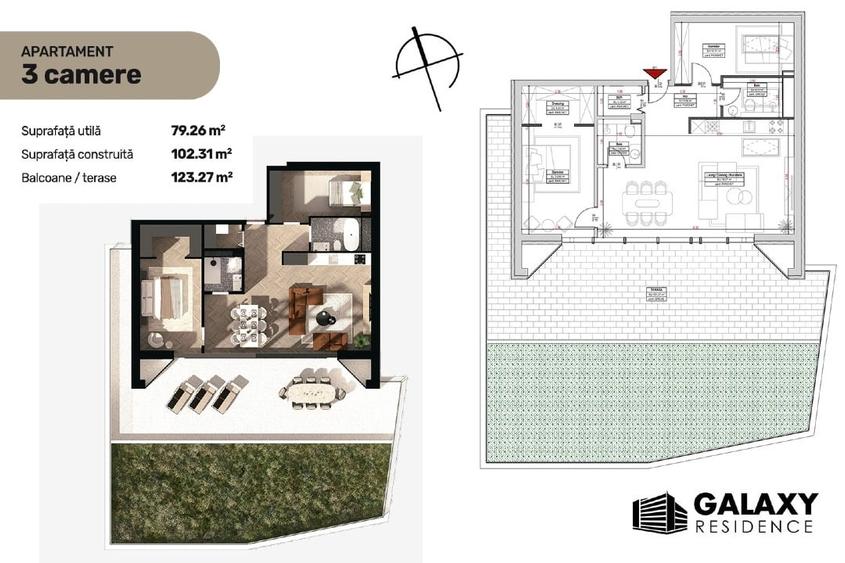 Apartament cu 3 camere decomandat în Tractorul