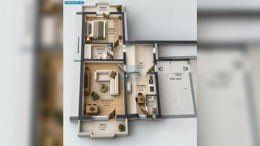 Apartament cu 2 camere decomandat în Central