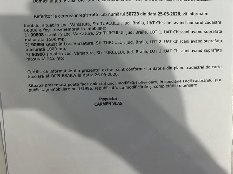 Teren de 1500 mp, în Vărsătura