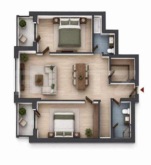 Apartament 3 camere, 82.30 mp, 2 bai, 2 balcone, CF, parcare, boxa, Zona Vivo - 1