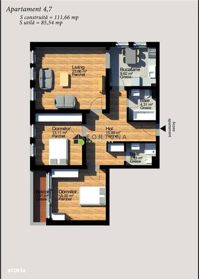 Apartament cu 3 camere în Central