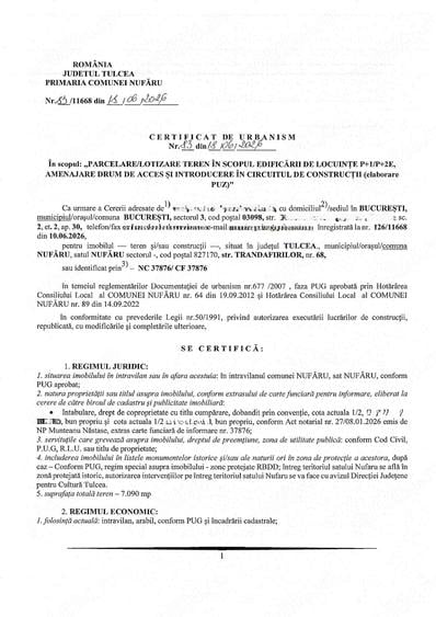 Teren de 7090 mp, în Nufăru