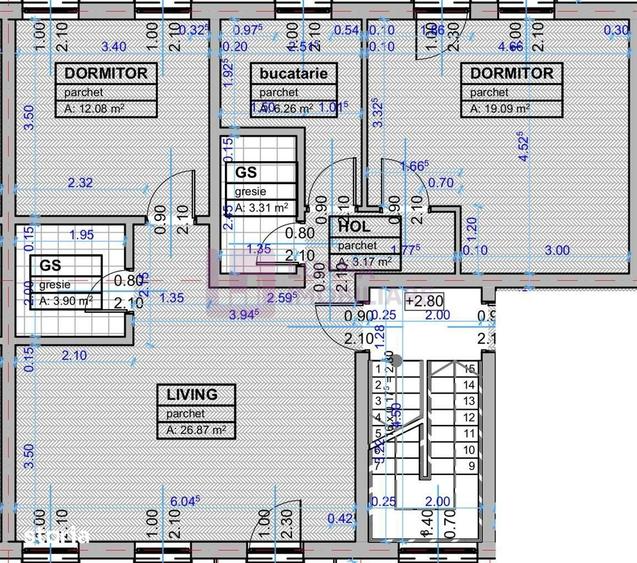 Apartament cu 3 camere, mobilat în Central