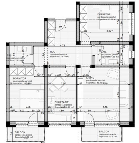 Apartament cu 3 camere decomandat în Sânpetru