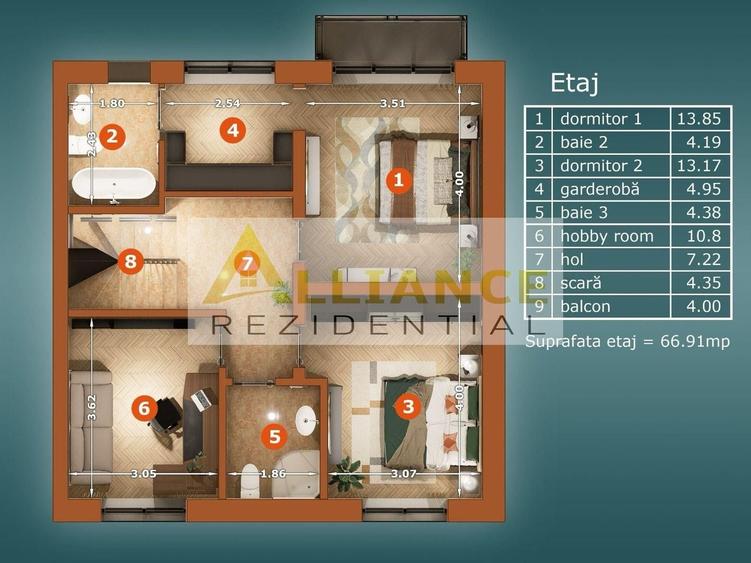 Popesti Leordeni-Duplex 5 camere - 4 bai-Terasa + Curte-250 MP - 5