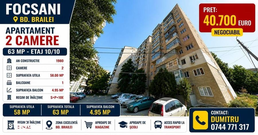 Apartament cu 2 camere în Brăilei